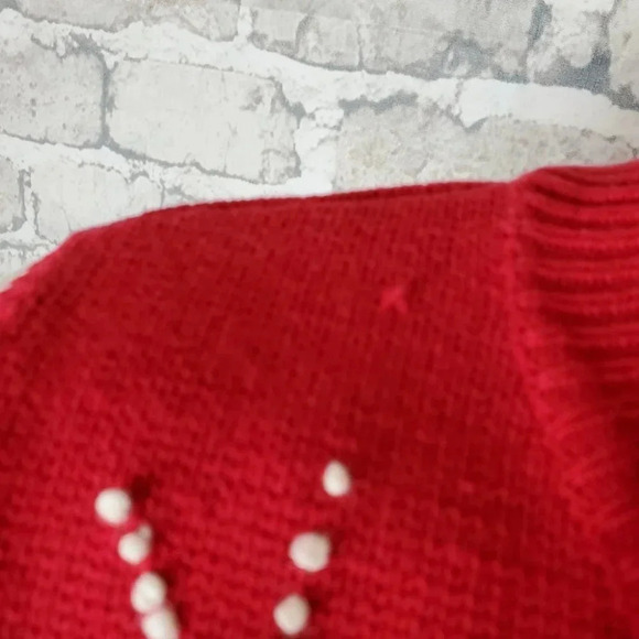 Vintage 90s Embroidered Knit Full Zip Vest Polar Bears Red Large cleo - Picture 14 of 15